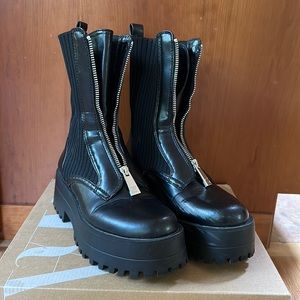 ZARA Flat Sock Zipper Lug Sole Platform Combat Boot - sz W6/Eu36